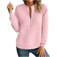 thumbnail image 1 of Htigea Half Zip Sweatshirt for Women Textured Long Sleeve Casual Loose Fit Pullover Sweatshirts Fall Crew Neck Tops Pink XXL, 1 of 6