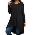 thumbnail image 1 of Htigea High Low Hem Tops for Women Plus Size Crewneck Long Sleeve Shirts Soft Comfy Everyday Pullover Blouse Black XXXL, 1 of 7