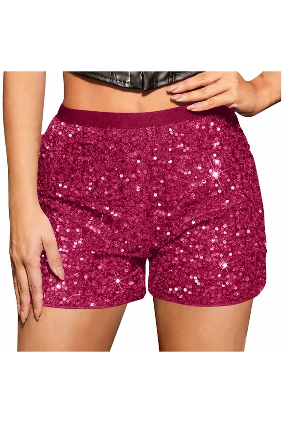 High Waisted Sequin Shorts for Women Slim Fit Straight Leg Hot Pants Sparkly Clubwear Party Shorts Hot Pink M