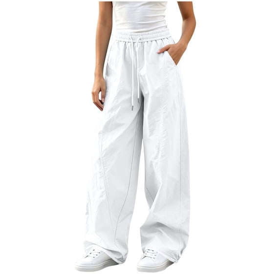 Htigea Hiking Pants for Women Lightweight Quick Dry Climbing Pant Drawstring Elastic Waisted Wide Leg Pant with Pockets White M