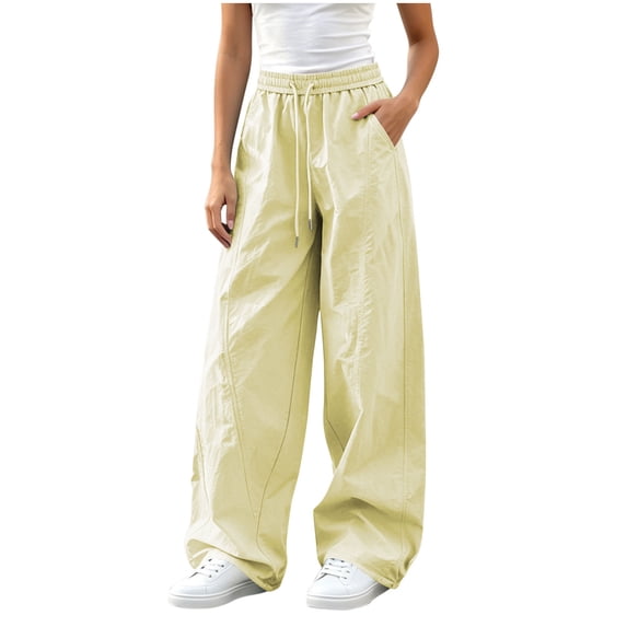 Htigea Hiking Pants for Women Lightweight Quick Dry Climbing Pant Drawstring Elastic Waisted Wide Leg Pant with Pockets Yellow M