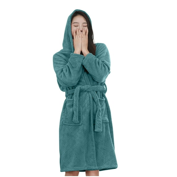 Htigea Hooded Bathrobes for Women Soft Short Towel Robes Absorbent Shower Wrap Loungewear Fuzzy Winter Housecoat Green,Free Size