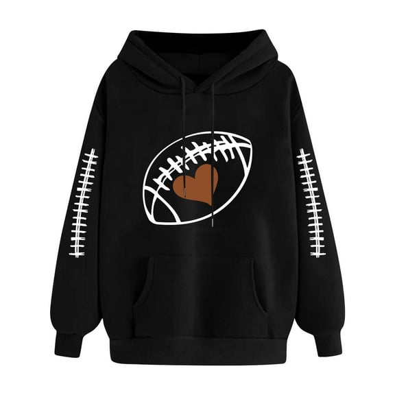 Htigea Hooded Sweatshirts for Women Trendy Print Long Sleeve Casual Loose Fit Hoodies with Pocket Thin Fleece Pullover Tops Black M