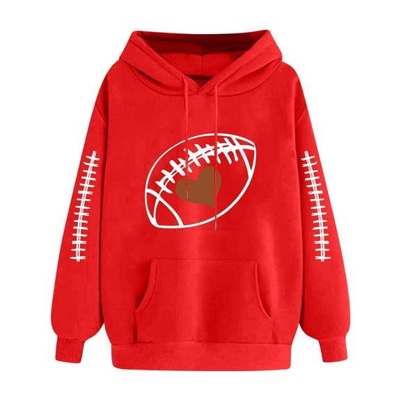Htigea Hooded Sweatshirts for Women Trendy Print Long Sleeve Casual Loose Fit Hoodies with Pocket Thin Fleece Pullover Tops Red XL