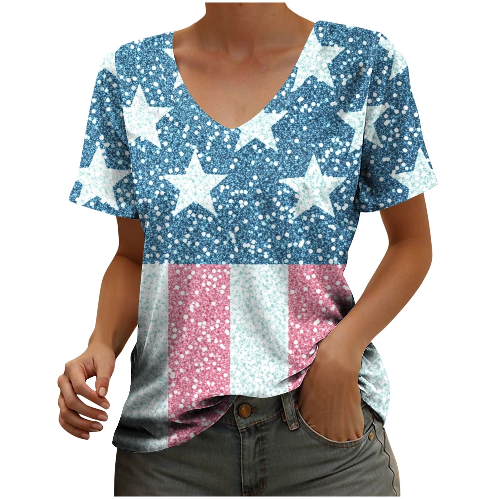 American Flag V-Neck Short Sleeve T-Shirt