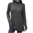 thumbnail image 1 of Htigea Knit Long Sleeve Shirts for Women Side Slit Turtleneck Tops Solid Fall Shirt Casual Cozy Blouse Dark Gray XXL, 1 of 7