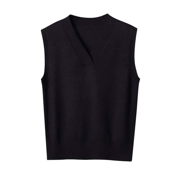 Htigea Knit Vest Sweaters for Women V-Neck Sleeveless Tank Tops Solid Fall Pullover Tops Black S