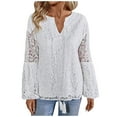 thumbnail image 1 of Htigea Lace Shirts for Women V-Neck Long Sleeve Casual Loose Fit Tops Fall Trendy Tunic Blouse White S, 1 of 8