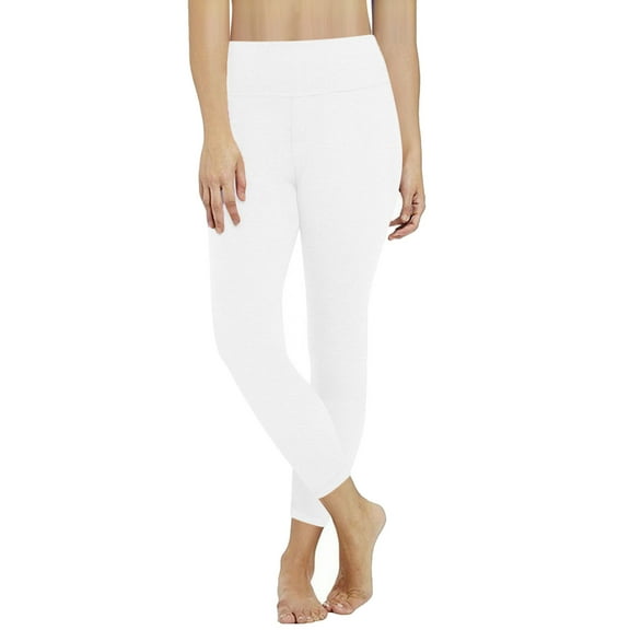 Htigea Leggings for Women High Waisted Cropped Pants Soft Comfy Yoga Pant Slim Fit Athletic Bottoms Lightweight Gym Fitness Workout Tights (White,S)