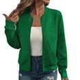 thumbnail image 1 of Htigea Lightweight Bomber Jackets for Women Textured Long Sleeve Fall Zip Up Outerwear Comfy Outdoor Active Coats Green S, 1 of 8