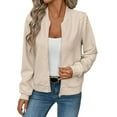 thumbnail image 1 of Htigea Lightweight Jacket for Women Full Zip Bomber Jackets Casual Long Sleeve Outerwear Khaki S, 1 of 6