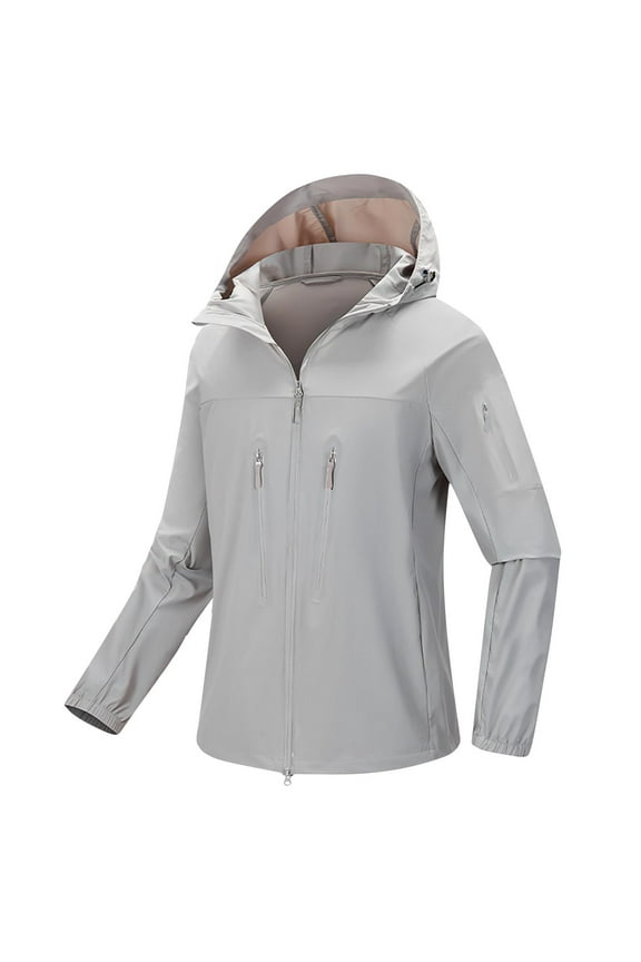Lightweight Jacket for Women Waterproof Zip Up Windbreaker Hoodie Softshell UPF 50+ Long Sleeve Hiking Travel Coats Gray XXXXXL