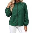 thumbnail image 1 of Htigea Lightweight Jackets for Women Full Zip Up Stand Collar Long Sleeve Top with Elastic Cuffs Fall Windproof Coats Green L, 1 of 5