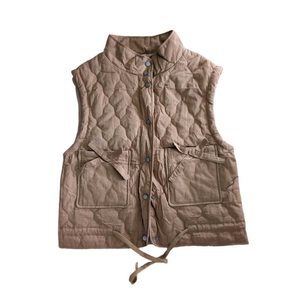Htigea Lightweight Puffer Vest for Women Snap Button Sleeveless Stand Collar Outerwear Fall Winter Jacket Coat with Pockets Khaki L