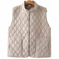 thumbnail image 1 of Htigea Lightweight Quilted Vest for Women Winter Warm Sleeveless Jacket Solid Stand Collar Zip Up Gilet with Pockets Beige XXL, 1 of 8