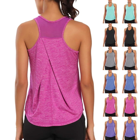 Htigea Lightweight Racerback Tank Tops for Women High Neck Workout Athletic Running Sleeveless Shirts Hot Pink,M