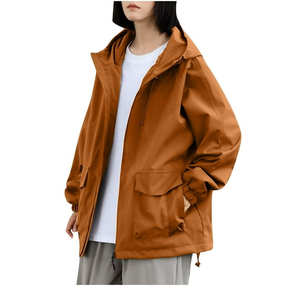 Htigea Lightweight Waterproof Jackets for Women Fall Windproof Coat Oversized Loose Fit Sport Jackets Cycling Hiking Outdoor Active Brown M
