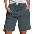thumbnail image 1 of Htigea Linen Shorts for Women Summer Casual Elastic Waist Bermuda Shorts Drawstring Knee Length Beach Shorts with Pocket Dark Gray S, 1 of 5