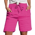 thumbnail image 1 of Htigea Linen Shorts for Women Summer Casual Elastic Waist Bermuda Shorts Drawstring Knee Length Beach Shorts with Pocket Hot Pink S, 1 of 5