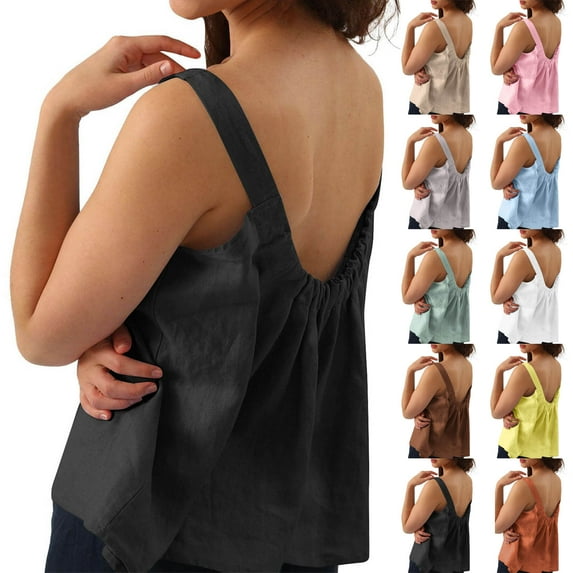 Htigea Linen Sleeveless Tank Tops Basic Summer Casual Crewneck Blouse Gray,M