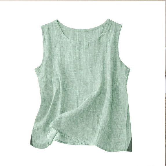 Htigea Linen Tank Tops for Women Sleeveless Wide Straps Shirts Summer Tunic Tanks Casual Loose Fit Everyday Blouses Mint Green S