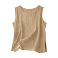 thumbnail image 1 of Htigea Linen Tank Tops for Women Summer Sleeveless Crewneck Shirts Casual Loose Fit Beach Travel Tees Khaki L, 1 of 5