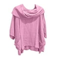 thumbnail image 1 of Htigea Linen Tops for Women Collared Casual Loose Fit T-Shirts Oversized Beach Tees with Pockets Pink,2XL, 1 of 9