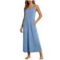thumbnail image 1 of Htigea Long Dresses for Women Sleeveless Crew Neck Tank Dress Soft Solid Color Summer Home Sundress with Pockets Light Blue L, 1 of 6