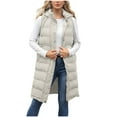 thumbnail image 1 of Htigea Long Puffer Vest for Women Quilted Hooded Zip Up Sleeveless Vests Outerwear Padded Jacket Fall Winter Coat Beige XXXXXL, 1 of 9