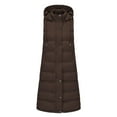 thumbnail image 1 of Htigea Long Puffer Vest for Women Quilted Hooded Zip Up Sleeveless Vests Outerwear Padded Jacket Fall Winter Coat Coffee M, 1 of 8