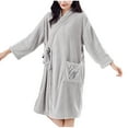 thumbnail image 1 of Htigea Long Sleeve Bathrobe for Women Velvet Short Robe Cute Lace-Up Nightgown Soft Comfy Absorbent SPA Bath Robes Gray,Free Size, 1 of 6
