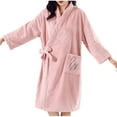 thumbnail image 1 of Htigea Long Sleeve Bathrobe for Women Velvet Short Robe Cute Lace-Up Nightgown Soft Comfy Absorbent SPA Bath Robes Pink,Free Size, 1 of 7