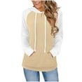 thumbnail image 1 of Htigea Long Sleeve Hoodies for Women Casual Loose Fit Tunic Tops Trendy Color Block Hooded Sweatshirts with Pockets Beige S, 1 of 7