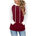 thumbnail image 1 of Htigea Long Sleeve Hoodies for Women Casual Loose Fit Tunic Tops Trendy Color Block Hooded Sweatshirts with Pockets Wine M, 1 of 7