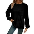 thumbnail image 1 of Htigea Long Sleeve Shirts for Women Casual Crew Neck Knit Ribbed Pullover Loose Cozy Fall Tops with Pocket Black M, 1 of 7