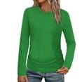 thumbnail image 1 of Htigea Long Sleeve Shirts for Women Side Ruched Slimming Tops Solid Crew Neck T Shirt Cozy Fall Pullover Tee Green XL, 1 of 9
