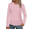thumbnail image 1 of Htigea Long Sleeve Shirts for Women Side Ruched Slimming Tops Solid Crew Neck T Shirt Cozy Fall Pullover Tee Pink XXL, 1 of 9