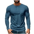 thumbnail image 1 of Dagegui Men's Henley Shirts Plain Long Sleeve Button Crewneck T-Shirts Slim Fit Gym Fitness Muscle Tee Workout Tops Blue M, 1 of 6