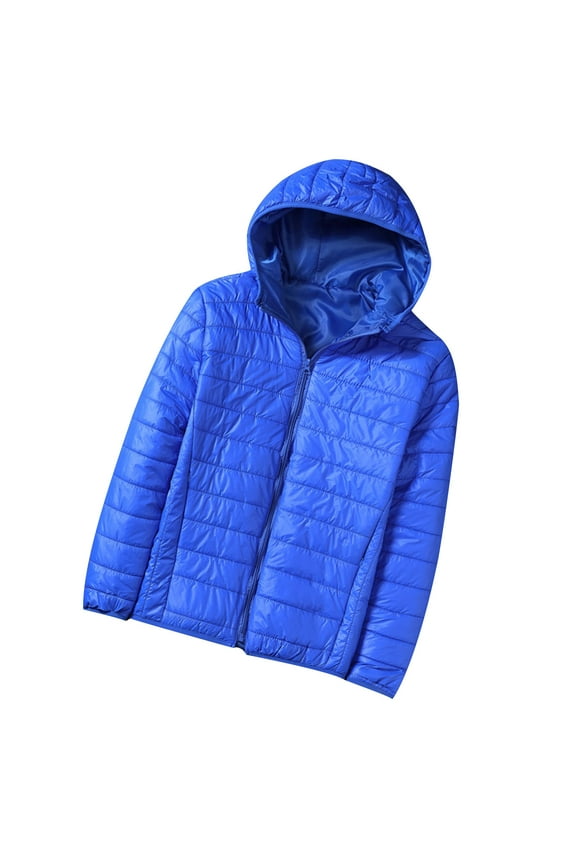 Men's Lightweight Packable Puffer Jacket Winter Hooded Down Coats Solid Color Full Zip Up Warm Jackets Windproof Quilted Coat Outwear Blue XXXL