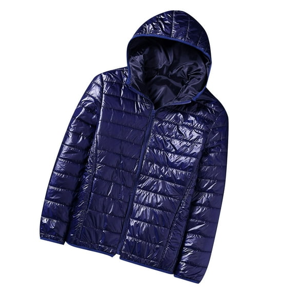 Htigea Men's Lightweight Packable Puffer Jacket Winter Hooded Down Coats Solid Color Full Zip Up Warm Jackets Windproof Quilted Coat Outwear Navy M