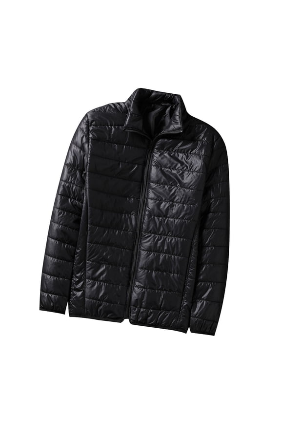 Men's Lightweight Puffer Jackets Long Sleeve Business Down Coats Winter Zipper Quilted Jacket with Pockets Casual Outdoor Warm Coat Black XXXL
