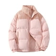 thumbnail image 1 of Htigea Men's Puffer Jacket Winter Warm Thick Padded Coat Trendy Patchwork Long Sleeve Coats Lightweight Outdoor Hiking Ski Jackets with Pockets Pink M, 1 of 7
