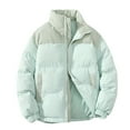 thumbnail image 1 of Htigea Men's Puffer Jacket Winter Warm Thick Padded Coat Trendy Patchwork Long Sleeve Coats Lightweight Outdoor Hiking Ski Jackets with Pockets Mint Green XL, 1 of 7