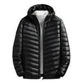 thumbnail image 1 of Htigea Mens Lightweight Packable Puffer Jacket Big and Tall Winter Hooded Down Coats Solid Color Zipper Quilted Jackets Outdoor Work Outerwear Black M, 1 of 4