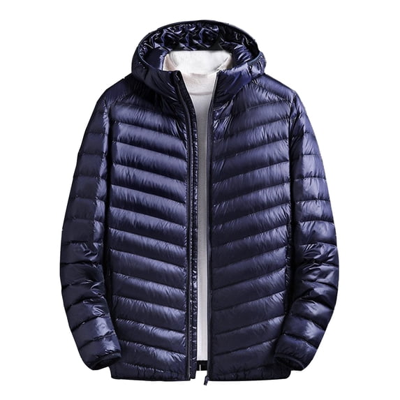 Htigea Mens Lightweight Packable Puffer Jacket Big and Tall Winter Hooded Down Coats Solid Color Zipper Quilted Jackets Outdoor Work Outerwear Navy XXXL