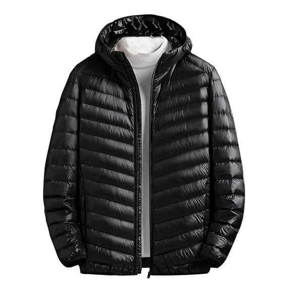 Htigea Mens Lightweight Packable Puffer Jacket Big and Tall Winter Hooded Down Coats Solid Color Zipper Quilted Jackets Outdoor Work Outerwear Black XXXXL