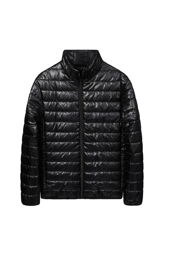 Mens Lightweight Packable Puffer Jacket Water-Resistant Quilted Puffy Coat Warm Winter Insulated Jackets Outdoor Running Jogging Athletic Outwear Black L