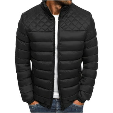 Htigea Mens Quilted Puffer Jacket Full Zip Stand Collar Down Coats Lightweight Padded Puffy Jackets Casual Outdoor Active Coat Outwear Clearance Sale Black S