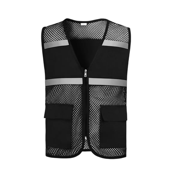 Htigea Mens Womens High Visibility Vest Striped Reflective Safety Vests Mesh Breathable Outdoor88Uniform Black L