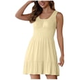thumbnail image 1 of Htigea Mini Sundress for Women Sleeveless Elastic Waist Ruffle Hem Dress Solid Color Summer Casual Loose Vacation Dresses Yellow,2XL, 1 of 6